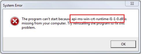 Fix api.ms.win.crt.runtime.l1.1.0.dll related errors in Windows 7, 8 or 10